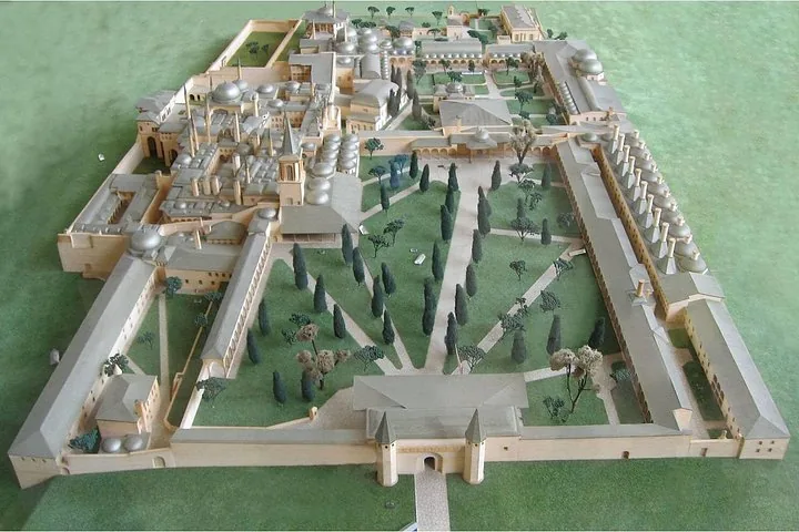 Modello in scala dettagliato del complesso del Palazzo di Topkapi e della sua planimetria